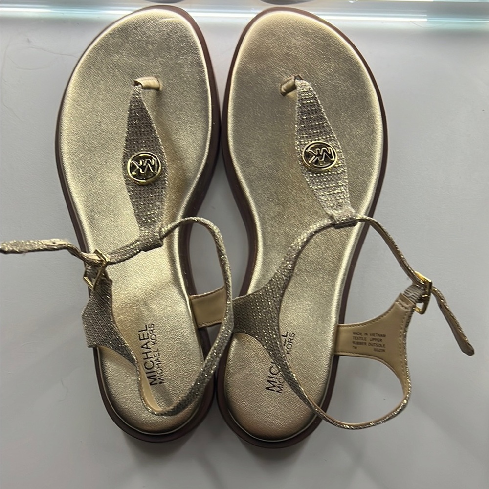 Michael Kors Gold T-Strap Sandals Elegant Design